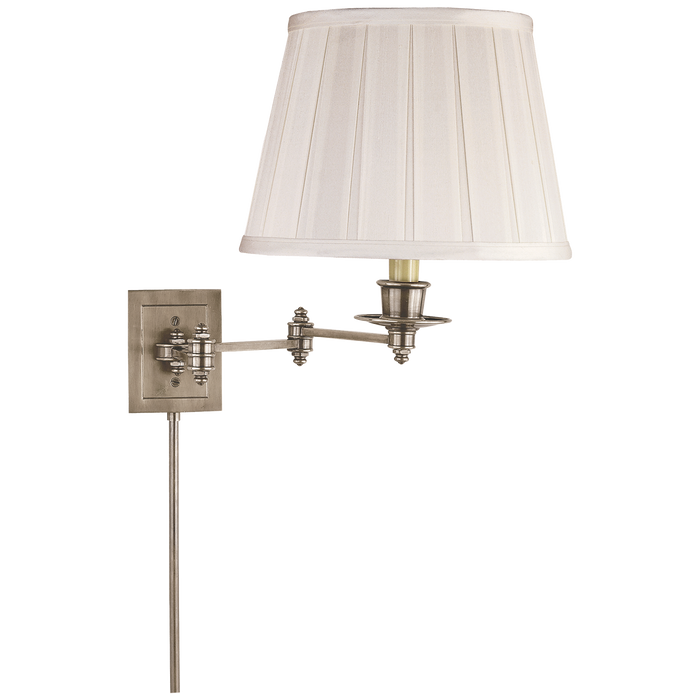 Triple Swing Arm Wall Lamp - Antique Nickel Finish with Silk Shade