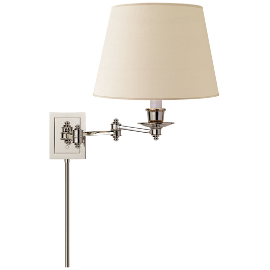 Triple Swing Arm Wall Lamp - Polished Nickel Finish with Linen Shade
