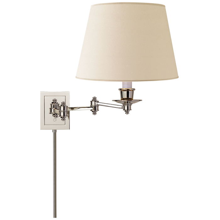 Triple Swing Arm Wall Lamp - Polished Nickel Finish with Linen Shade