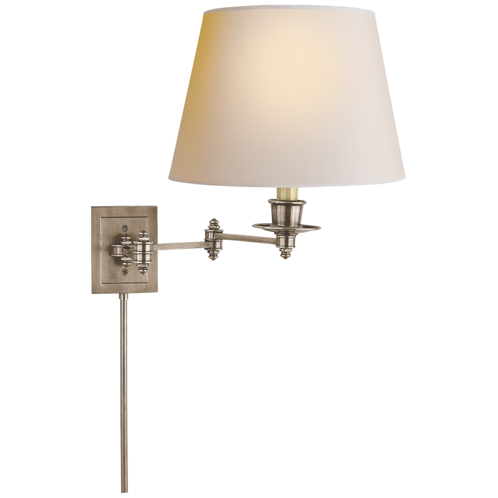 Triple Swing Arm Wall Lamp - Antique Nickel Finish with Natural Paper Shade