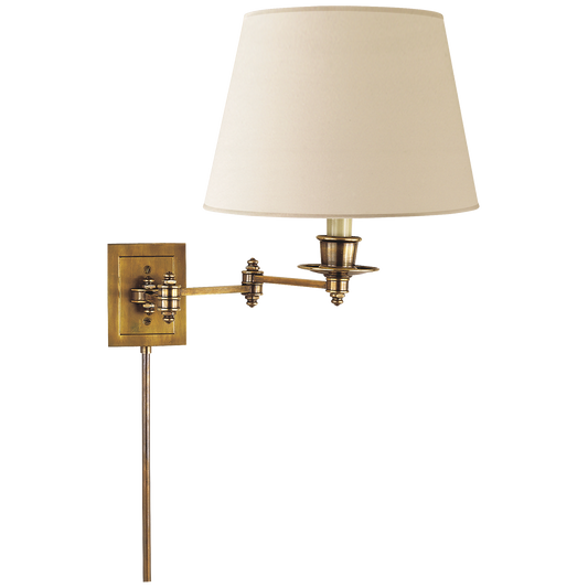 Triple Swing Arm Wall Lamp - Hand-Rubbed Antique Brass Finish with Linen Shade