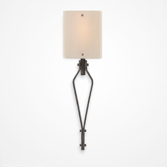 Urban Loft Angle Glass Wall Sconce - Satin Nickel/Ivory Wisp