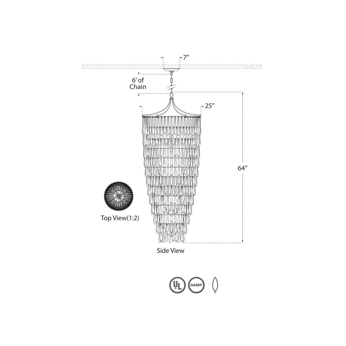 Vacarro Tall Cascading Chandelier - Diagram