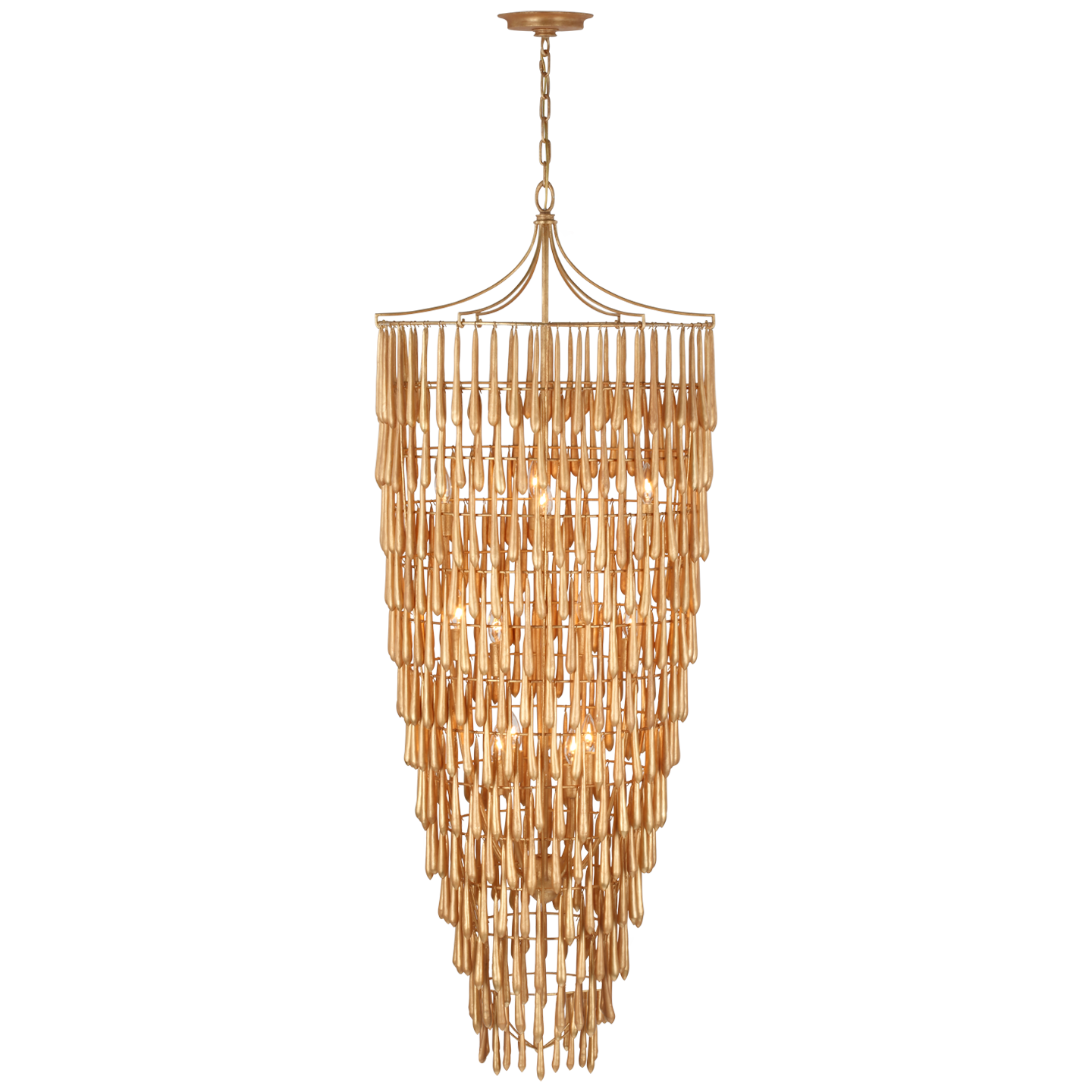 Vacarro Tall Cascading Chandelier - Antique Gold Leaf Finish