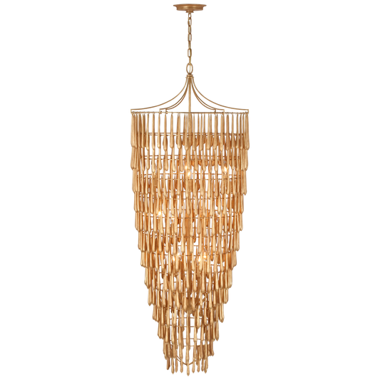 Vacarro Tall Cascading Chandelier - Antique Gold Leaf Finish