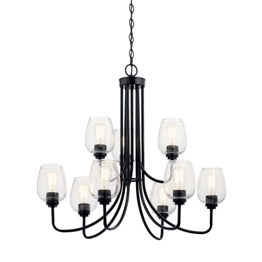 Valserrano 9-Light Chandelier - Seeded Glass/Black Finish