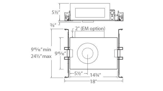 Volta 2″ New Construction Housing Invisible Trim Round - Diagram