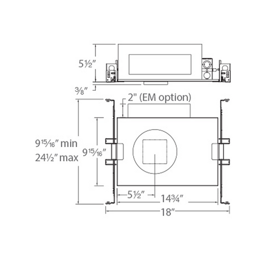 Volta 2″ New Construction Housing Invisible Trim Square - Diagram