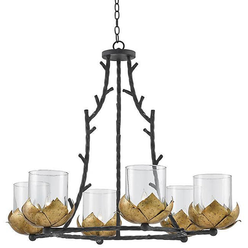 Water-Lily 6-Light Chandelier - New Gold Leaf/ French Black Finish