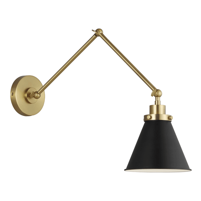 Wellfleet Double Arm Cone Task Sconce - Burnished Brass/Midnight Black Finish