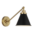 Load image into Gallery viewer, Wellfleet Single Arm Cone Task Sconce - Burnished Brass/Midnight Black Finish
