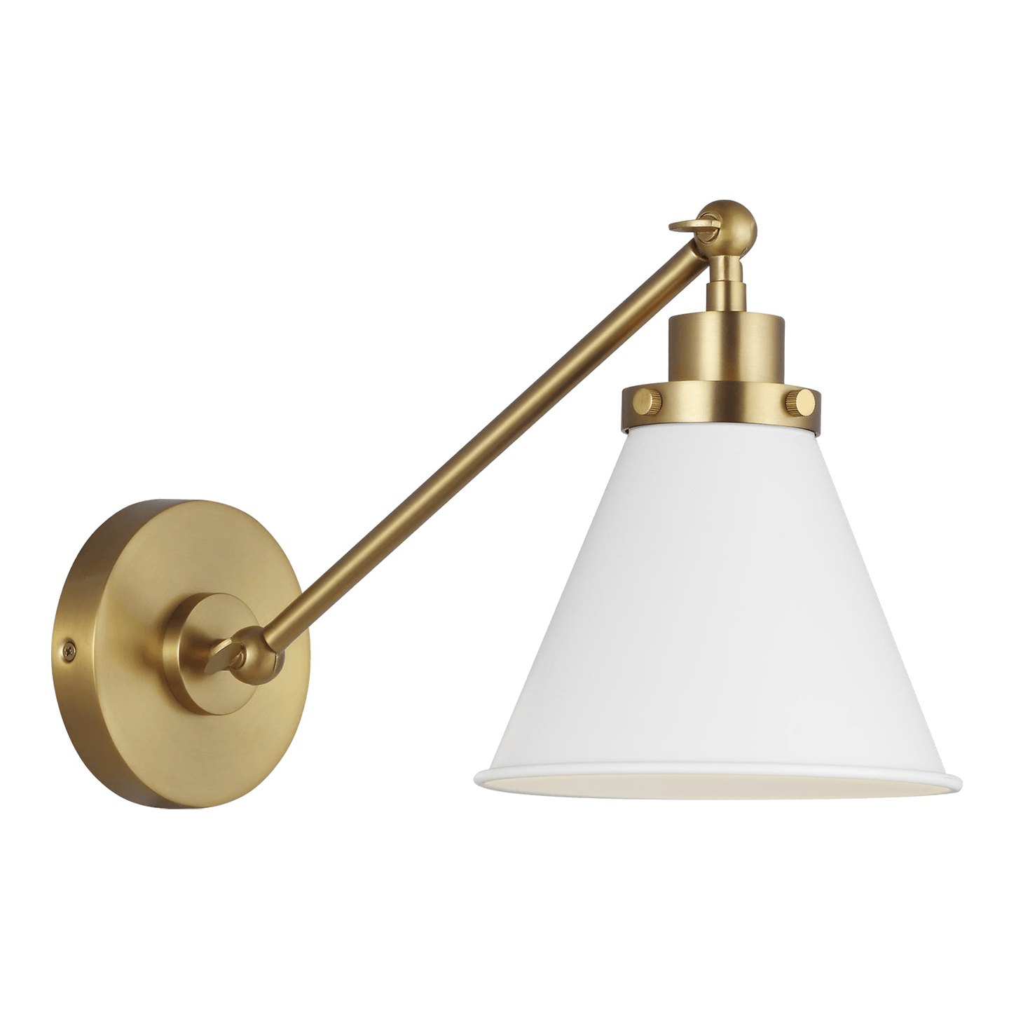 Wellfleet Single Arm Cone Task Sconce - Burnished Brass/Matte White Finish