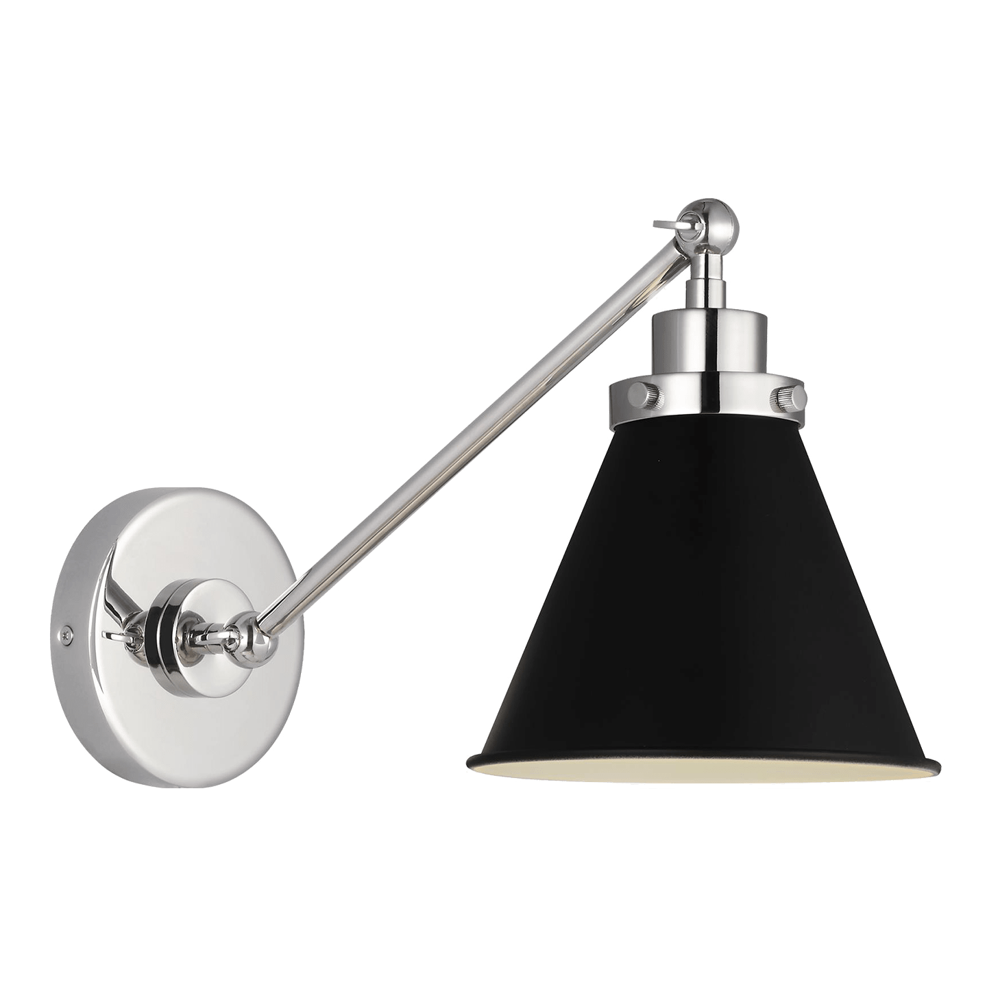 Wellfleet Single Arm Cone Task Sconce - Polished Nickel/Midnight Black Finish