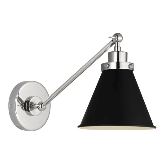 Wellfleet Single Arm Cone Task Sconce - Polished Nickel/Midnight Black Finish