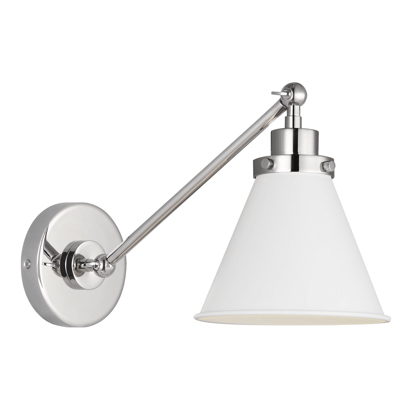 Wellfleet Single Arm Cone Task Sconce - Polished Nickel/Matte White Finish