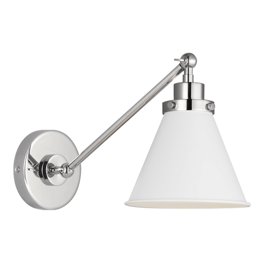 Wellfleet Single Arm Cone Task Sconce - Polished Nickel/Matte White Finish