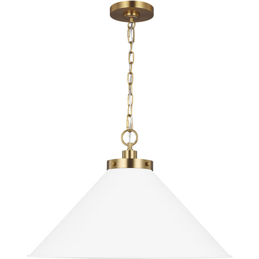 Wellfleet Wide Pendant - Matte White/Burnished Brass