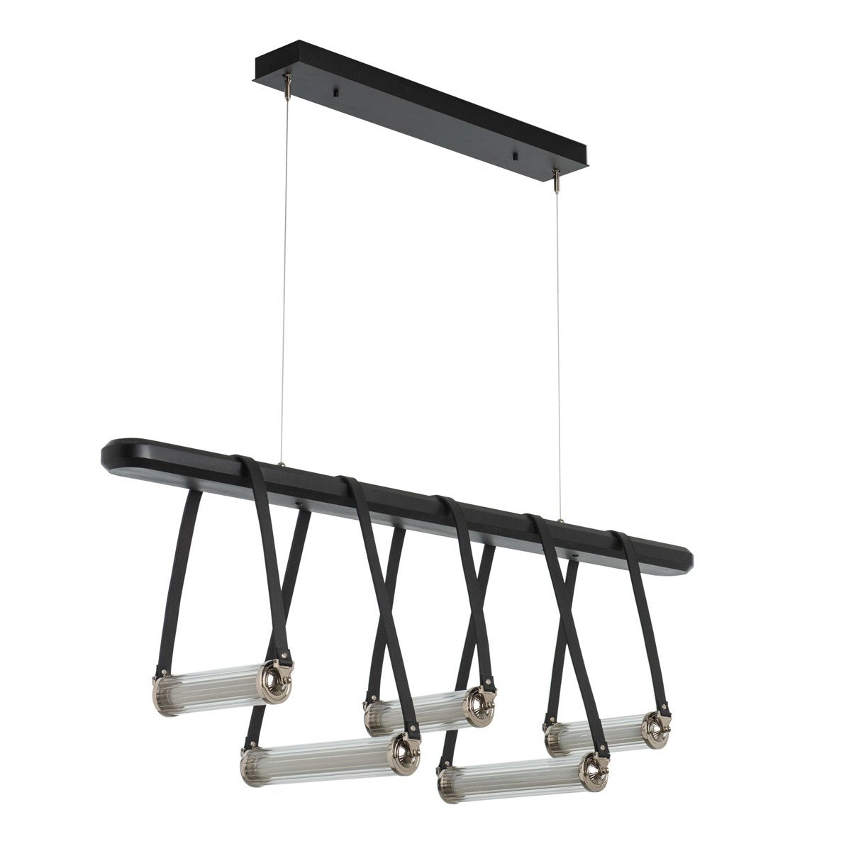 York LED Linear Suspension - Polished Nickel Finish Black Wood/Black Leather