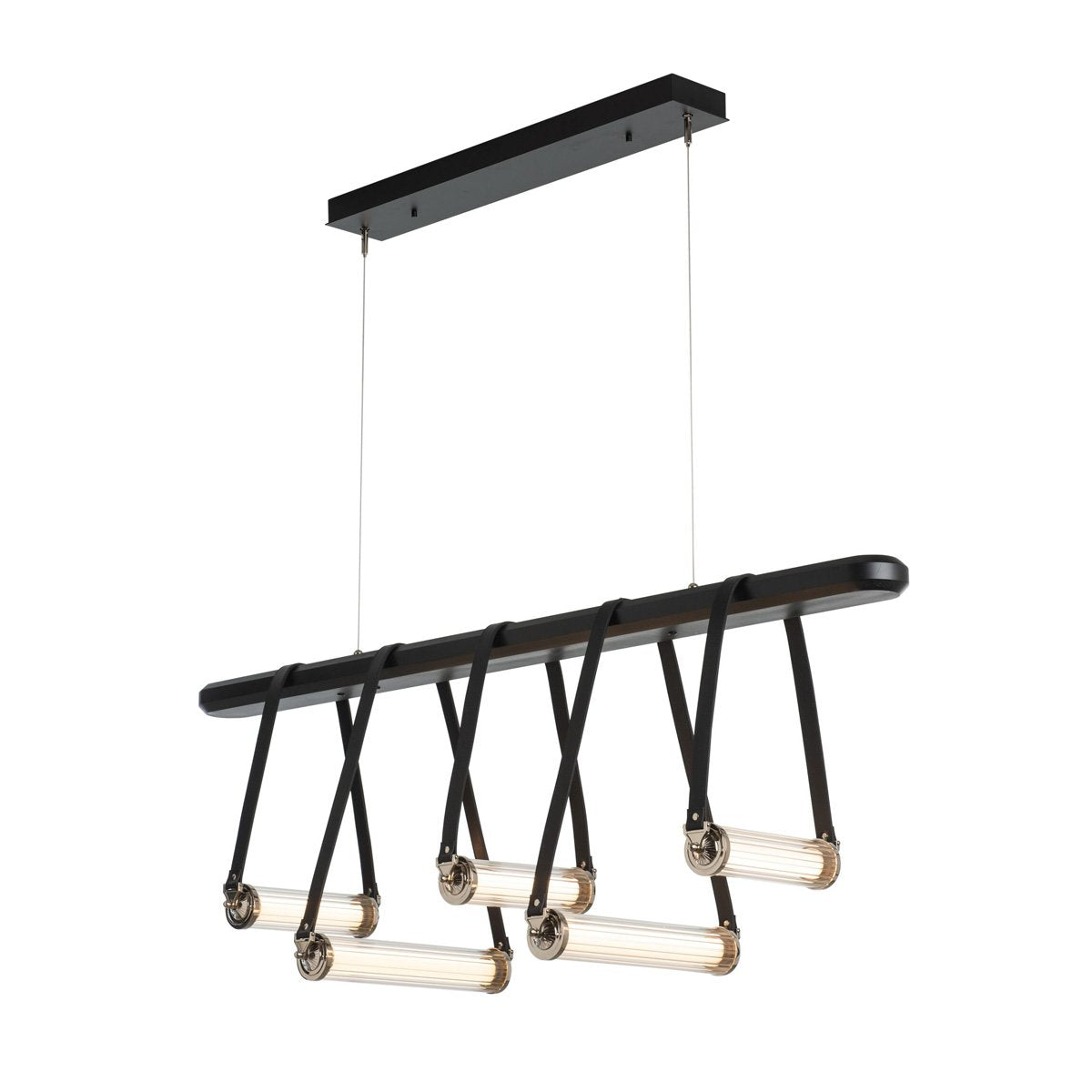 York LED Linear Suspension - Polished Nickel Finish Black Wood/Black Leather