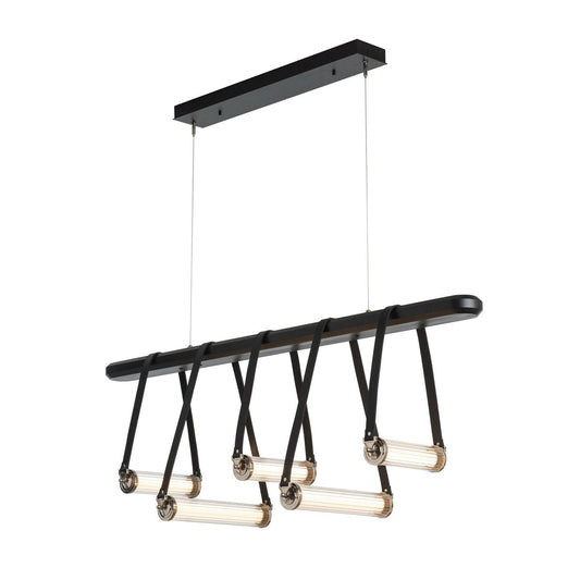 York LED Linear Suspension - Polished Nickel Finish Black Wood/Black Leather