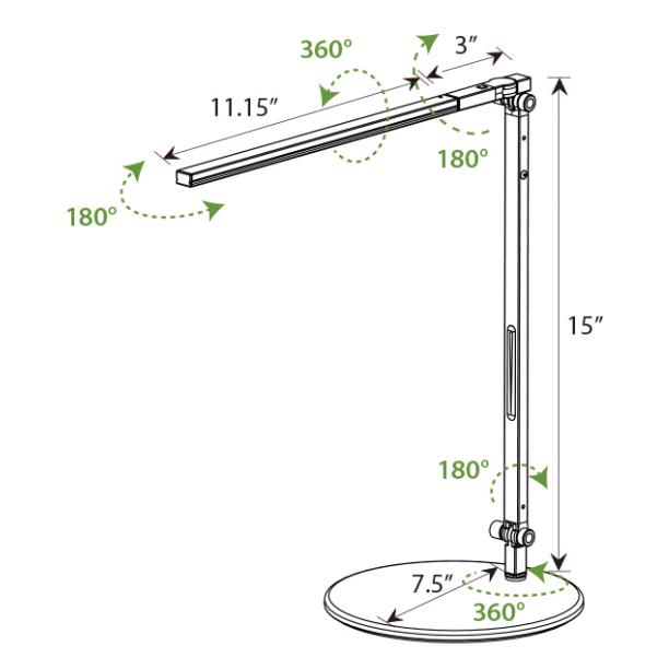 Z-Bar Solo Mini LED Desk Lamp - Diagram