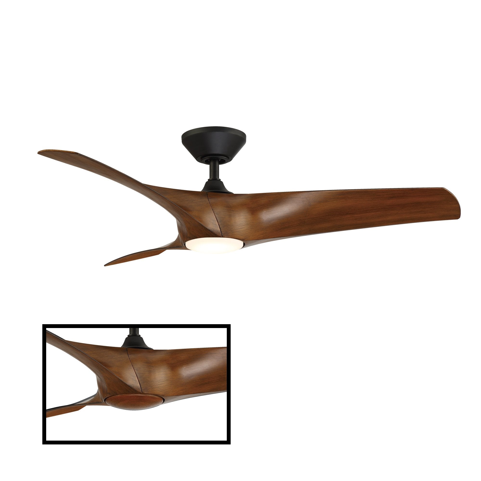 Zephyr 52" LED Smart Ceiling Fan - Matte Black Finish with Distressed Koa Blades