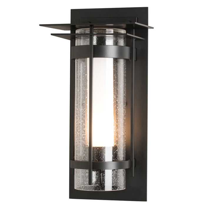Hubbardton Forge Banded Seeded Glass Outdoor Wall Sconce with Top Plate